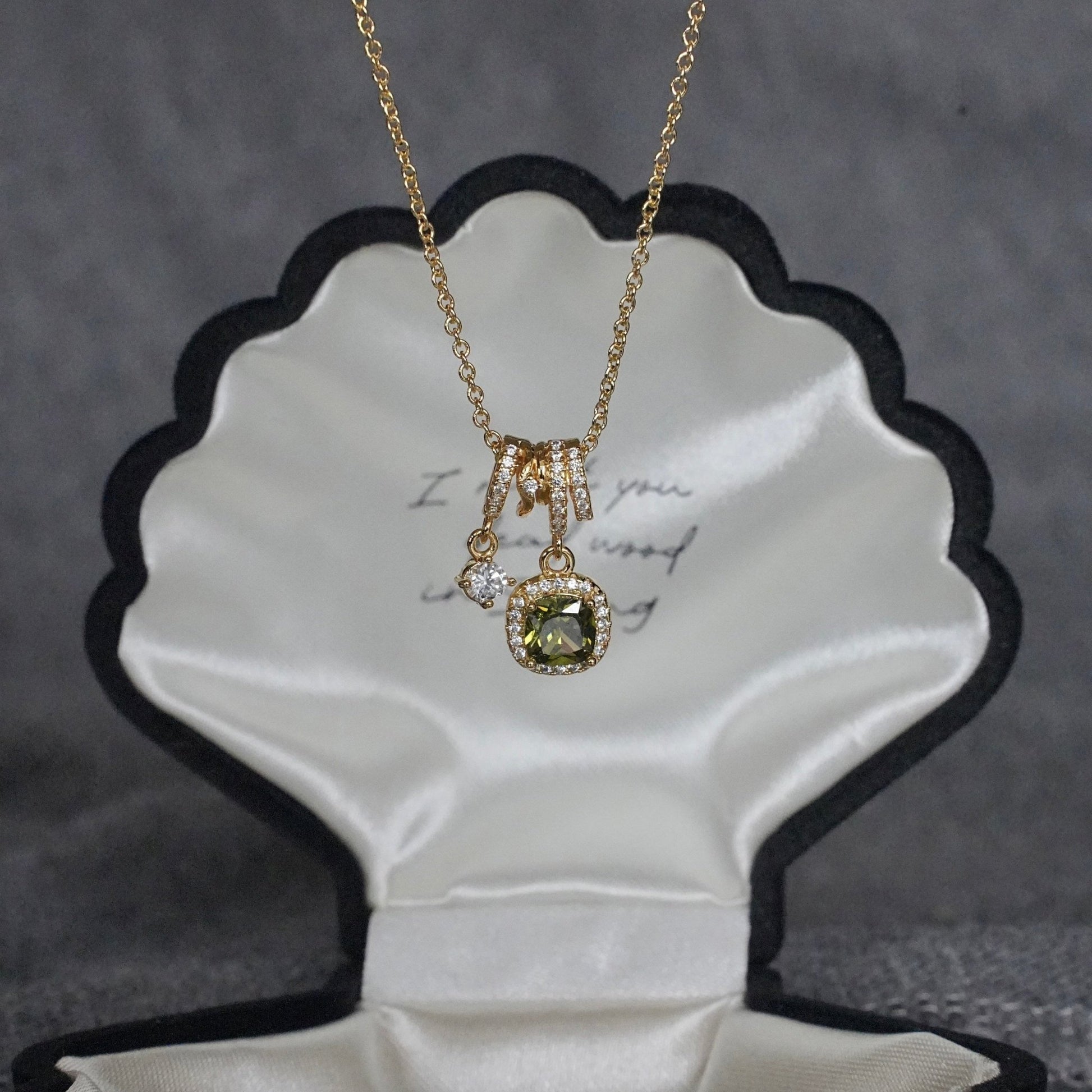 Pavé Halo Regal Peridot Necklace - Gold Plated - Abbott Atelier
