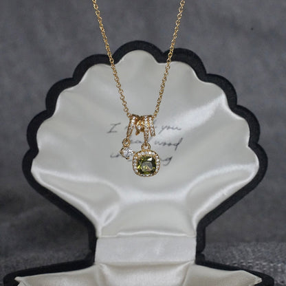 Pavé Halo Regal Peridot Necklace - Gold Plated - Abbott Atelier