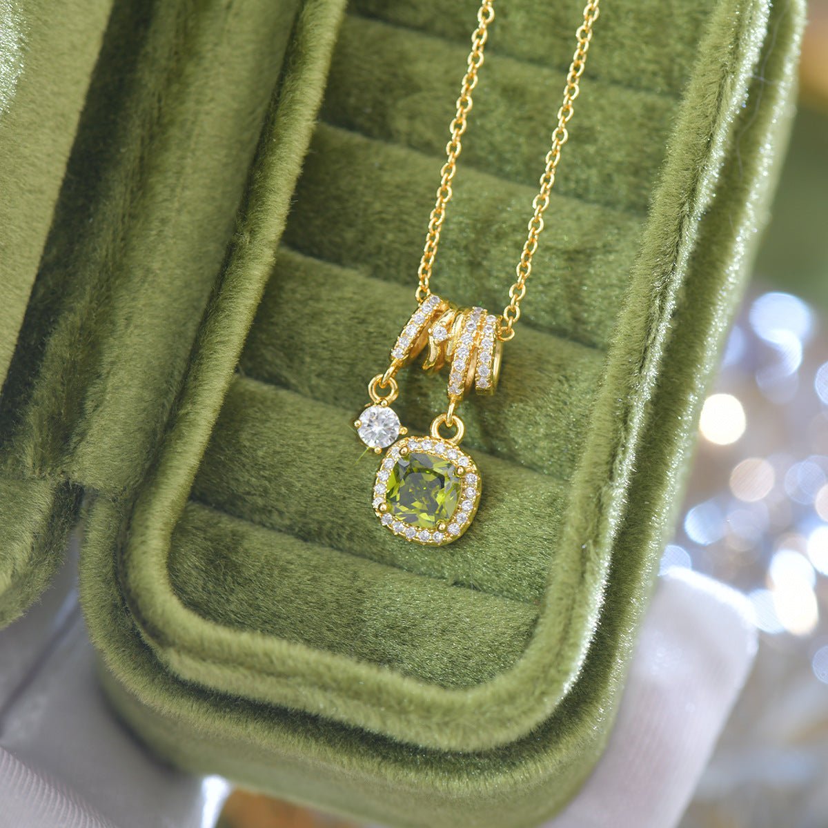 Pavé Halo Regal Peridot Necklace - Gold Plated - Abbott Atelier