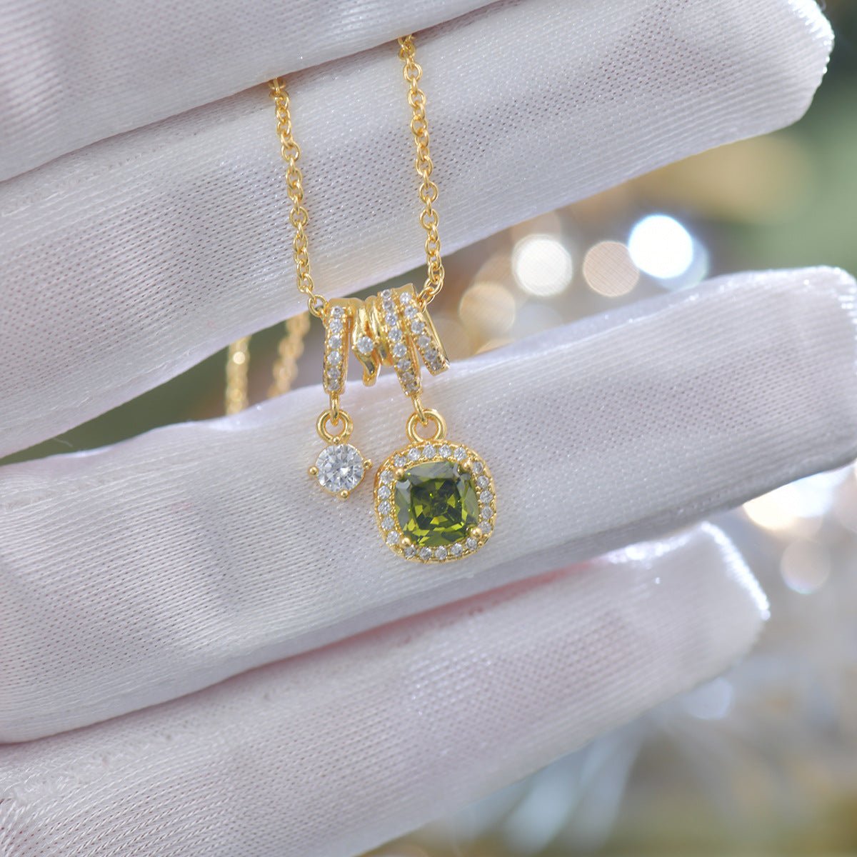 Pavé Halo Regal Peridot Necklace - Gold Plated - Abbott Atelier