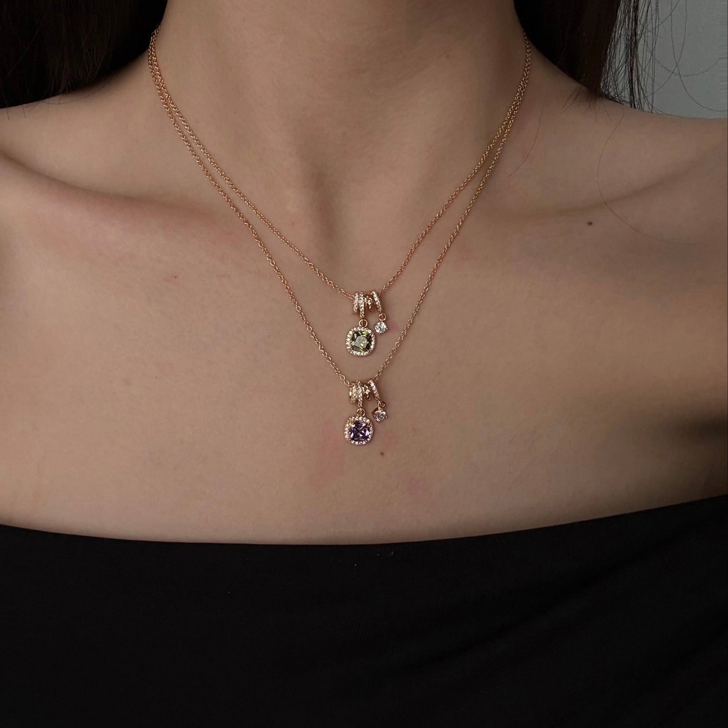 Pavé Halo Regal Peridot Necklace - Gold Plated - Abbott Atelier