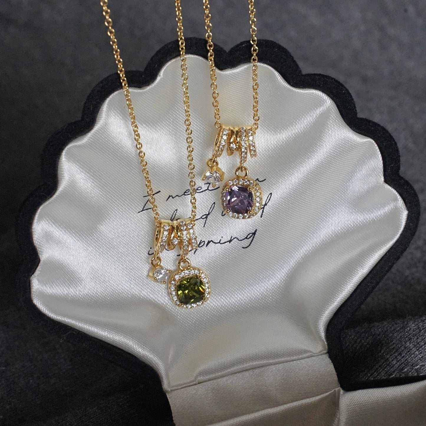 Pavé Halo Regal Peridot Necklace - Gold Plated - Abbott Atelier