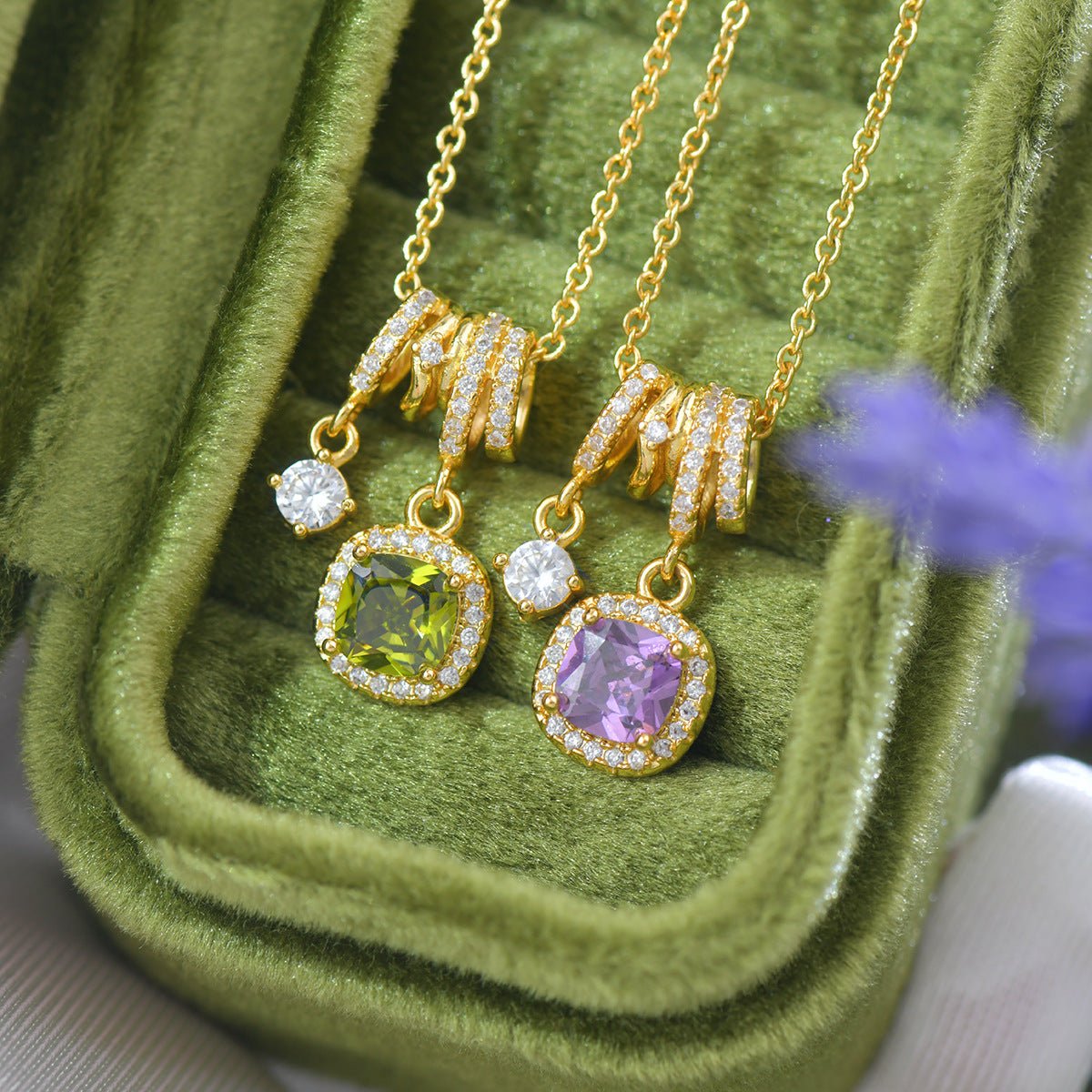 Pavé Halo Regal Peridot Necklace - Gold Plated - Abbott Atelier