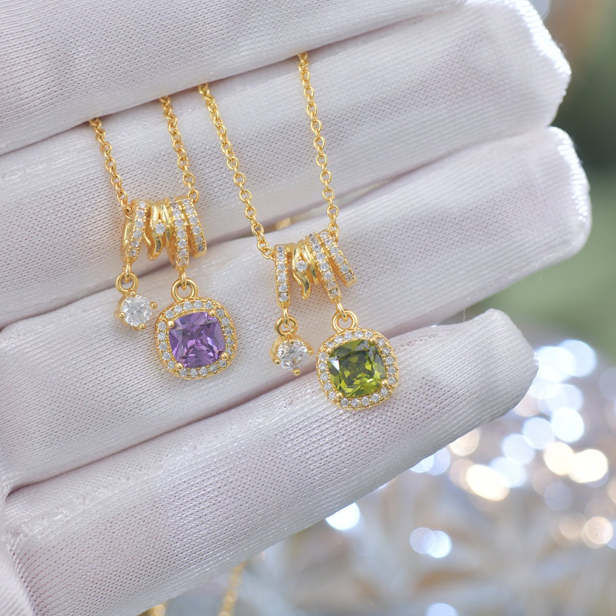 Pavé Halo Regal Peridot Necklace - Gold Plated - Abbott Atelier
