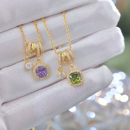 Pavé Halo Regal Peridot Necklace - Gold Plated - Abbott Atelier
