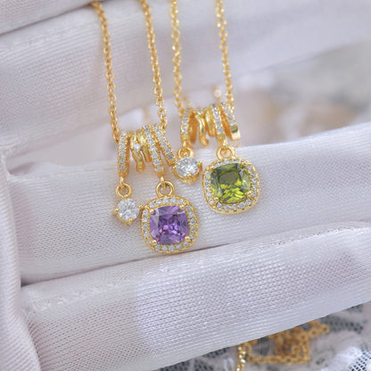 Pavé Halo Regal Peridot Necklace - Gold Plated - Abbott Atelier