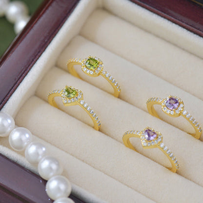 Pavé Halo Regal Peridot Ring - Gold-Plated - Abbott Atelier