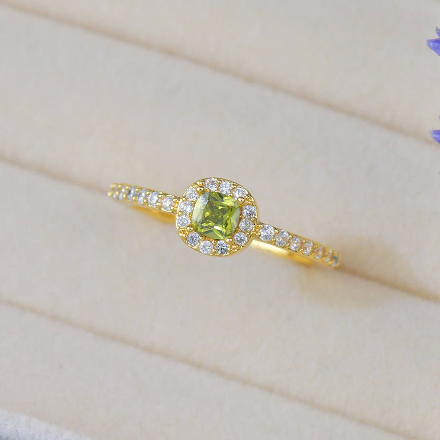 Pavé Halo Regal Peridot Ring - Gold-Plated - Abbott Atelier