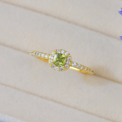Pavé Halo Regal Peridot Ring - Gold-Plated - Abbott Atelier