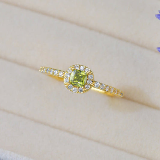 Pavé Halo Regal Peridot Ring - Gold-Plated - Abbott Atelier