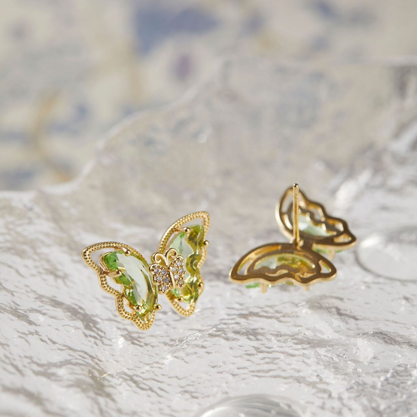 Peridot Butterfly Earrings - Hypoallergenic - Abbott Atelier
