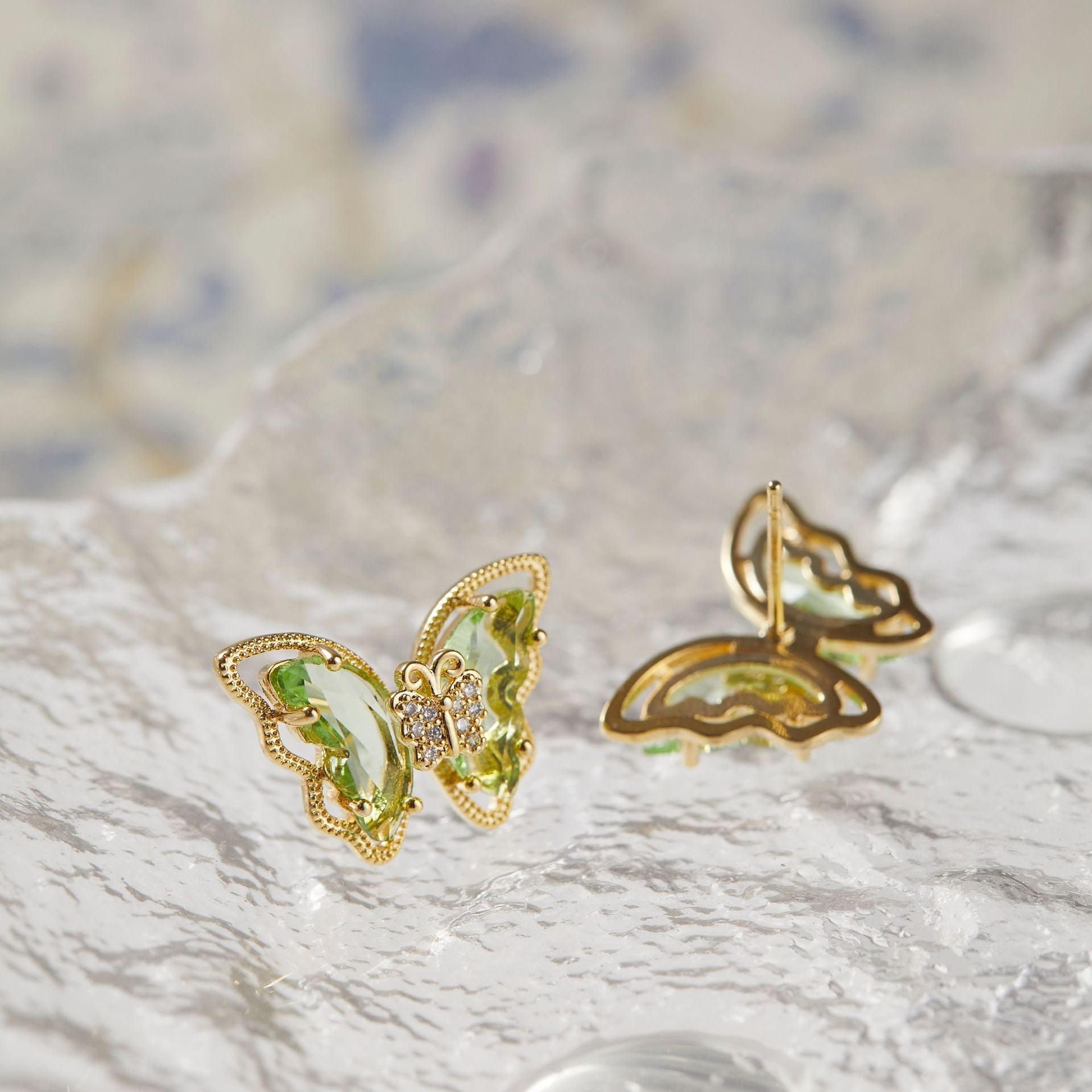 Peridot Butterfly Earrings - Hypoallergenic - Abbott Atelier