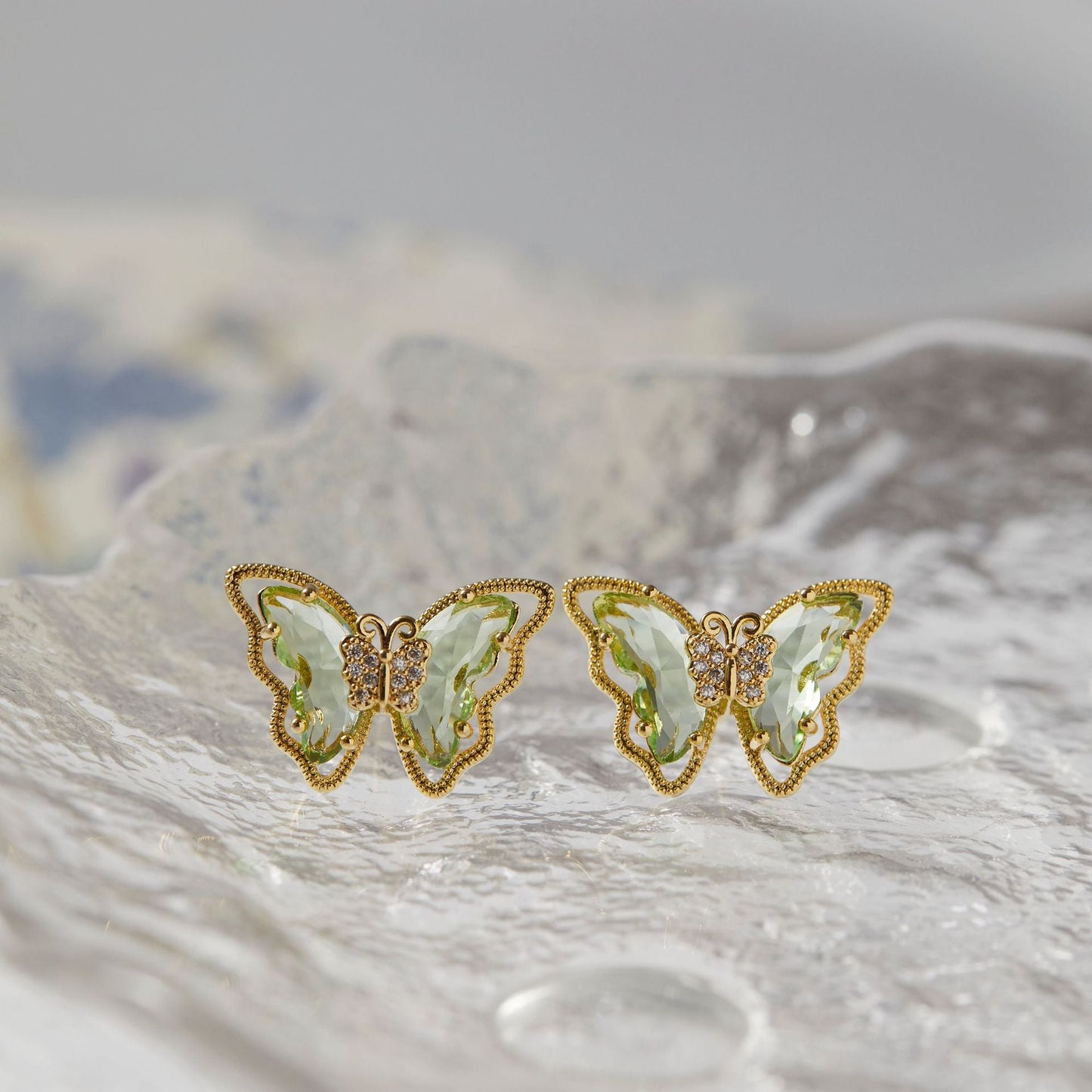 Peridot Butterfly Earrings - Hypoallergenic - Abbott Atelier