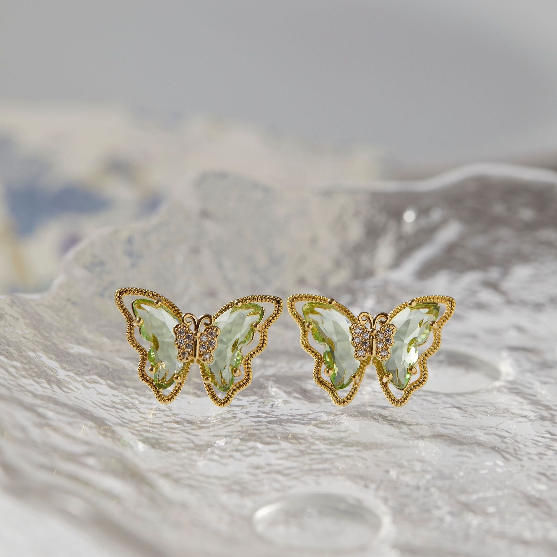 Peridot Butterfly Earrings - Hypoallergenic - Abbott Atelier