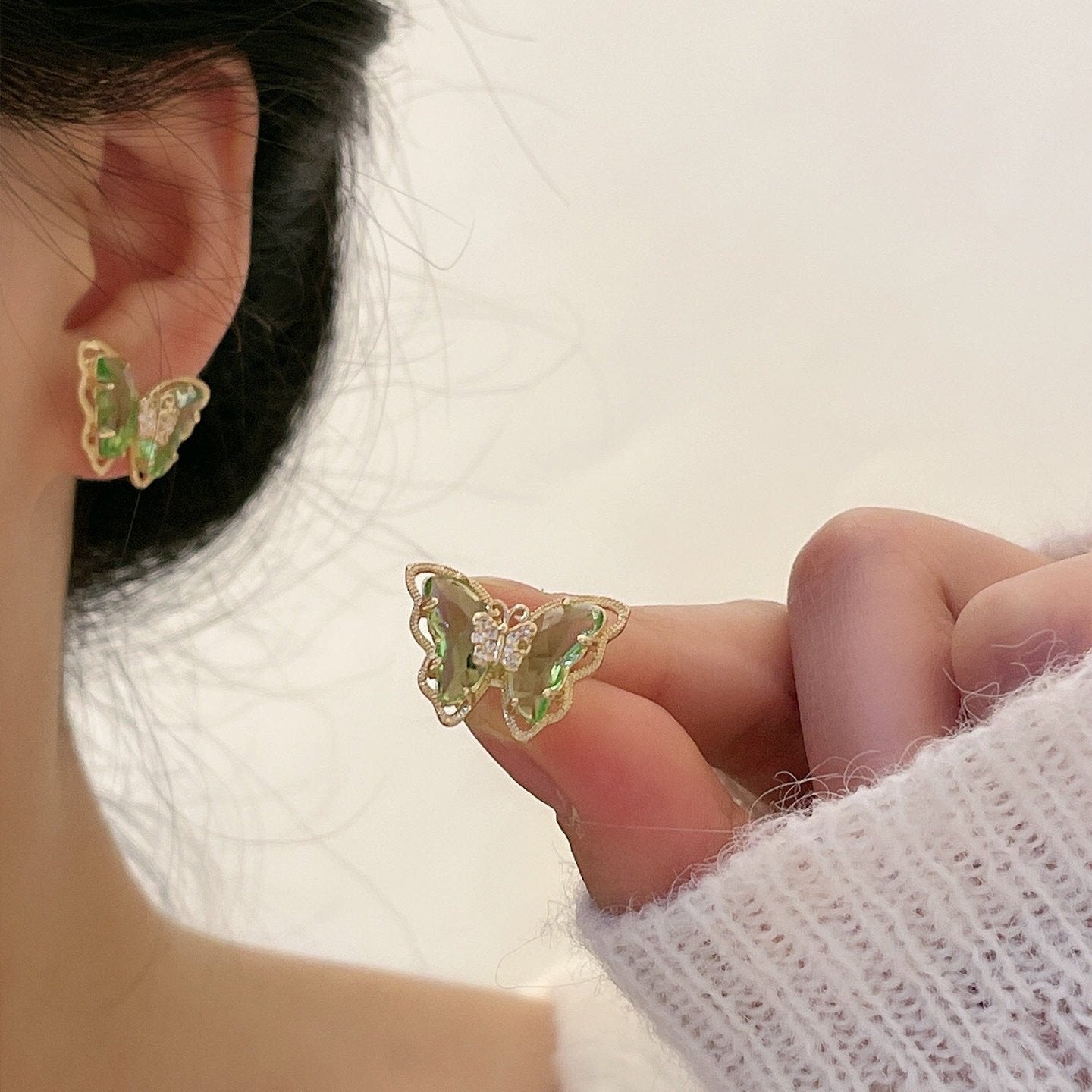 Peridot Butterfly Earrings - Hypoallergenic - Abbott Atelier
