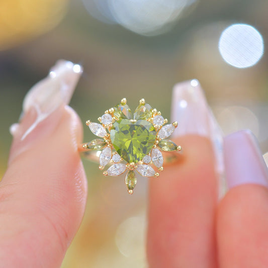 Peridot Fleur Heart Ring - Gold - Plated - Abbott Atelier