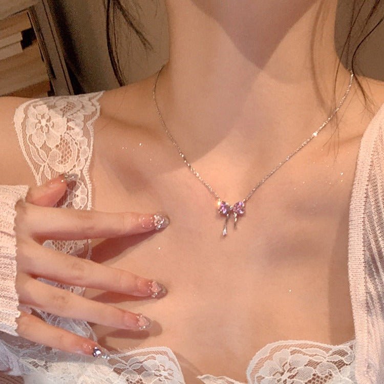 Pink Bow Necklace - Gold - Plated - Abbott Atelier