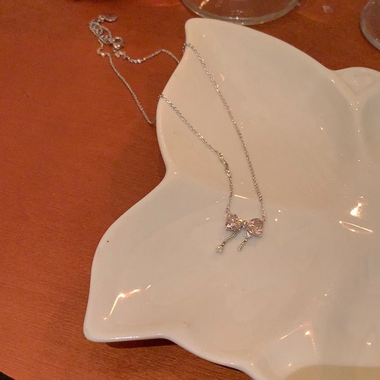 Pink Bow Necklace - Gold - Plated - Abbott Atelier