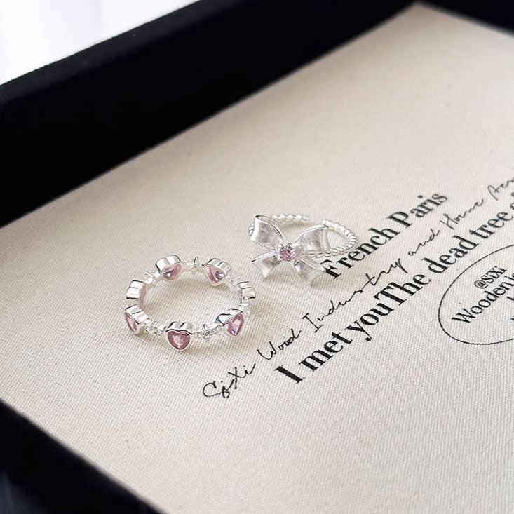 Pink Gem Bow Ring (Solid Silver) - Hypoallergenic - Abbott Atelier