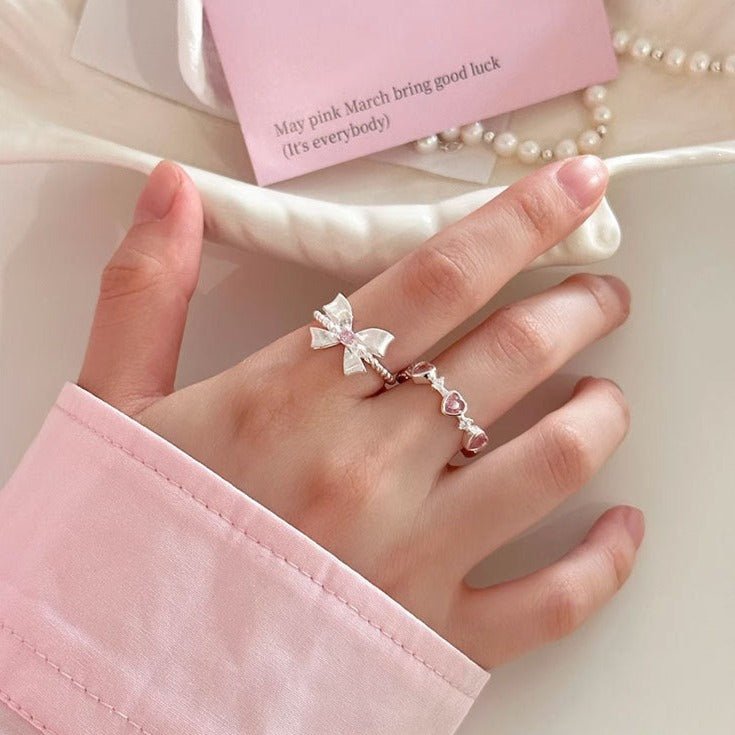 Pink Gem Bow Ring (Solid Silver) - Hypoallergenic - Abbott Atelier