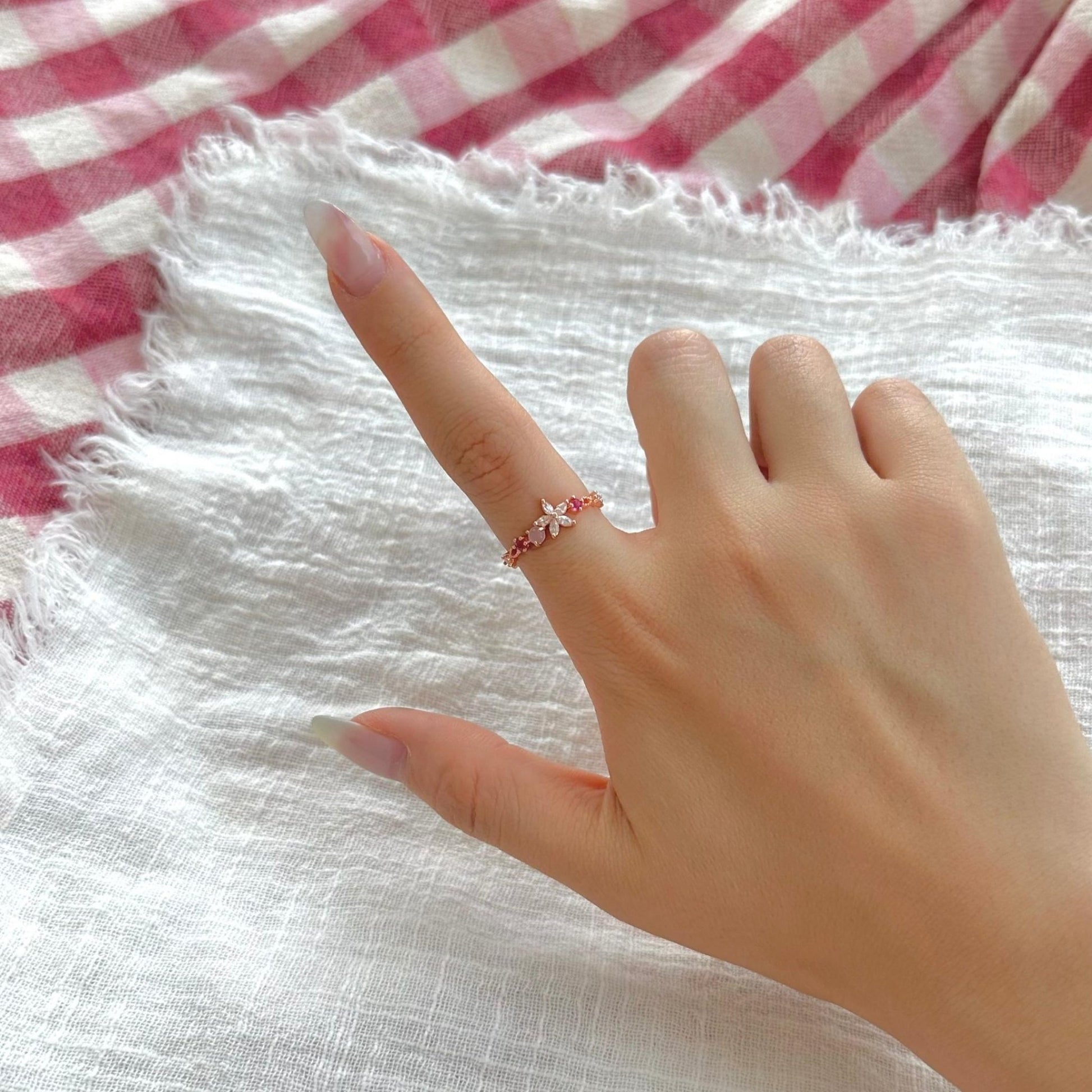 Pink Gem Flower Ring - Victoria - Gold - Plated - Abbott Atelier