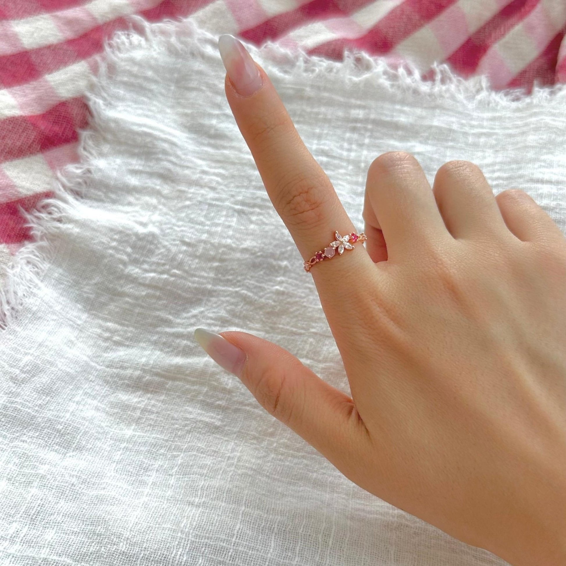 Pink Gem Flower Ring - Victoria - Gold - Plated - Abbott Atelier