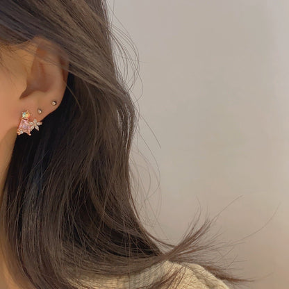 Pink Gem Flower Stud Earrings - Alicia - Hypoallergenic - Abbott Atelier
