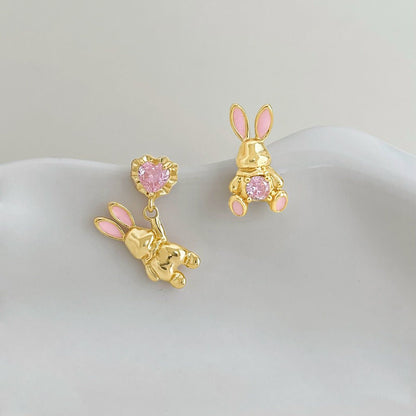 Pink Heart Bunny Earrings - Hypoallergenic - Abbott Atelier