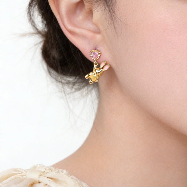 Pink Heart Bunny Earrings - Hypoallergenic - Abbott Atelier