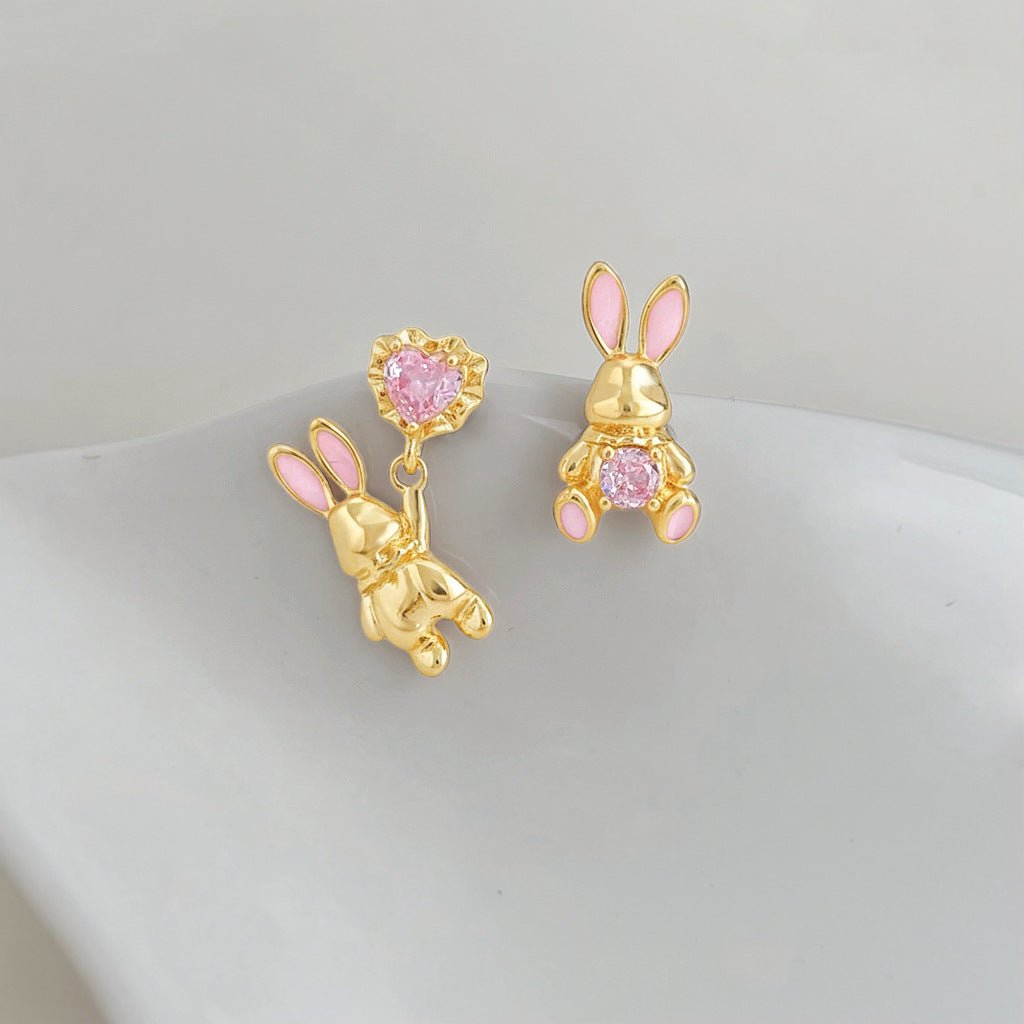 Pink Heart Bunny Earrings - Hypoallergenic - Abbott Atelier