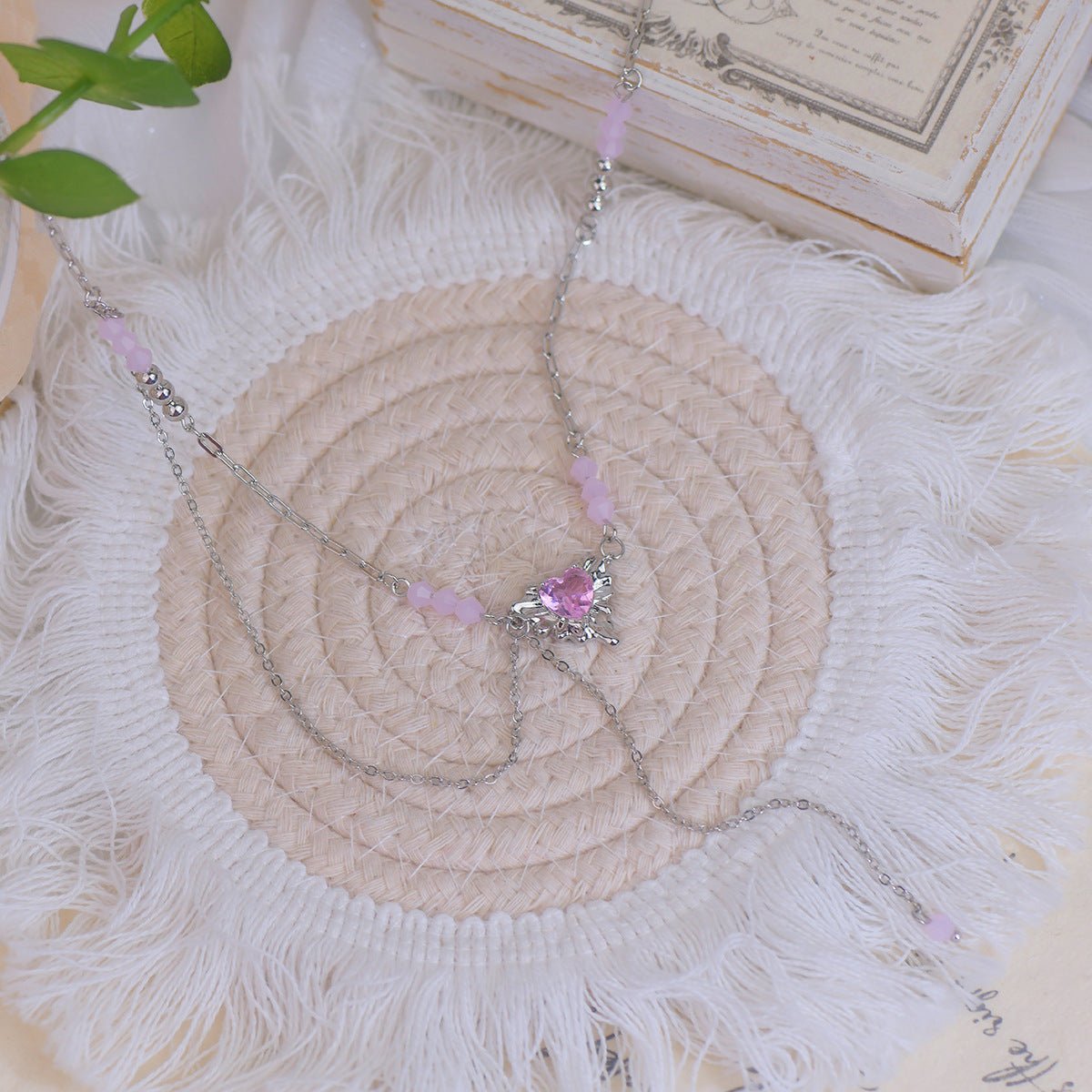 Pink Heart Necklace - Athena - Gold - Plated - Abbott Atelier