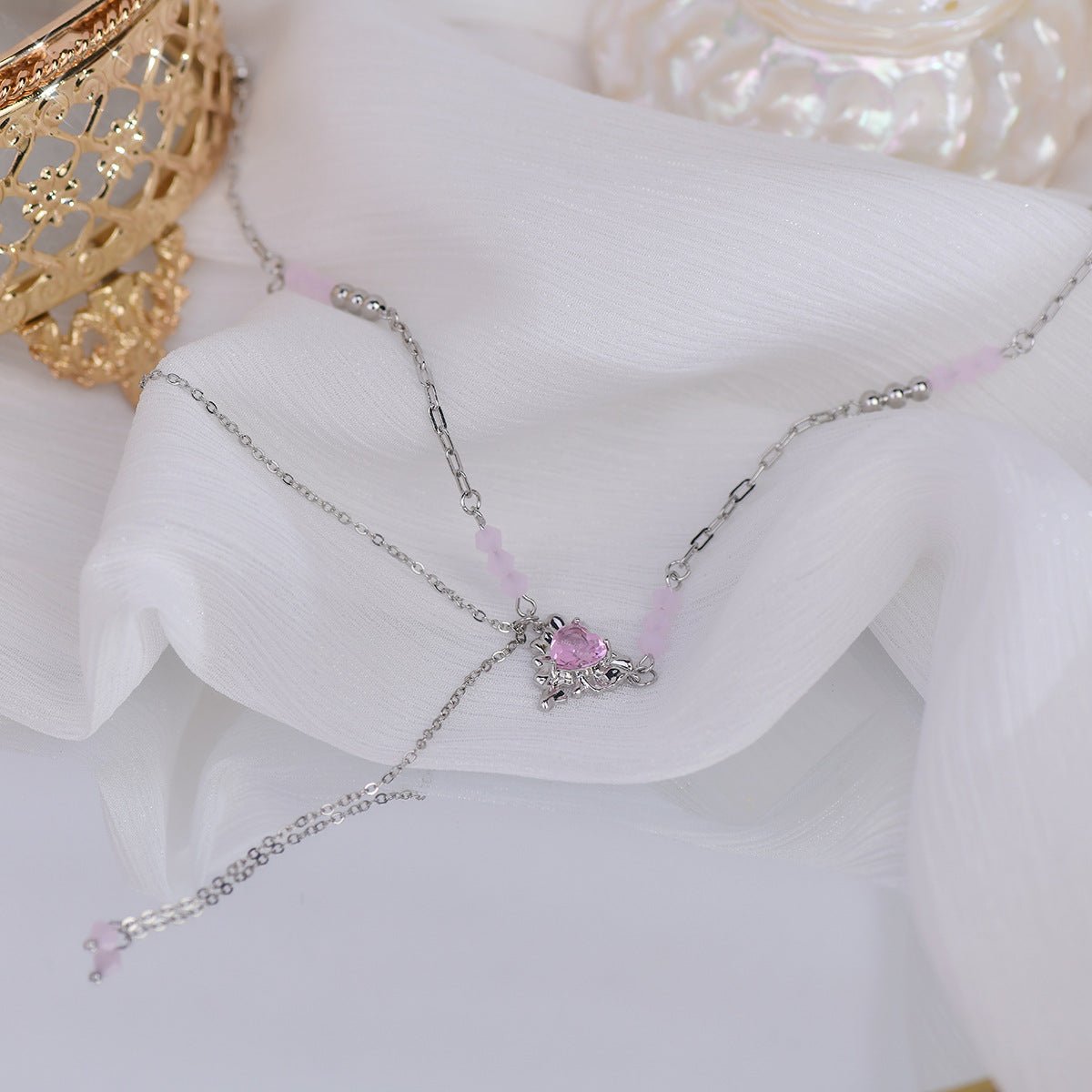 Pink Heart Necklace - Athena - Gold - Plated - Abbott Atelier