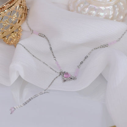 Pink Heart Necklace - Athena - Gold - Plated - Abbott Atelier