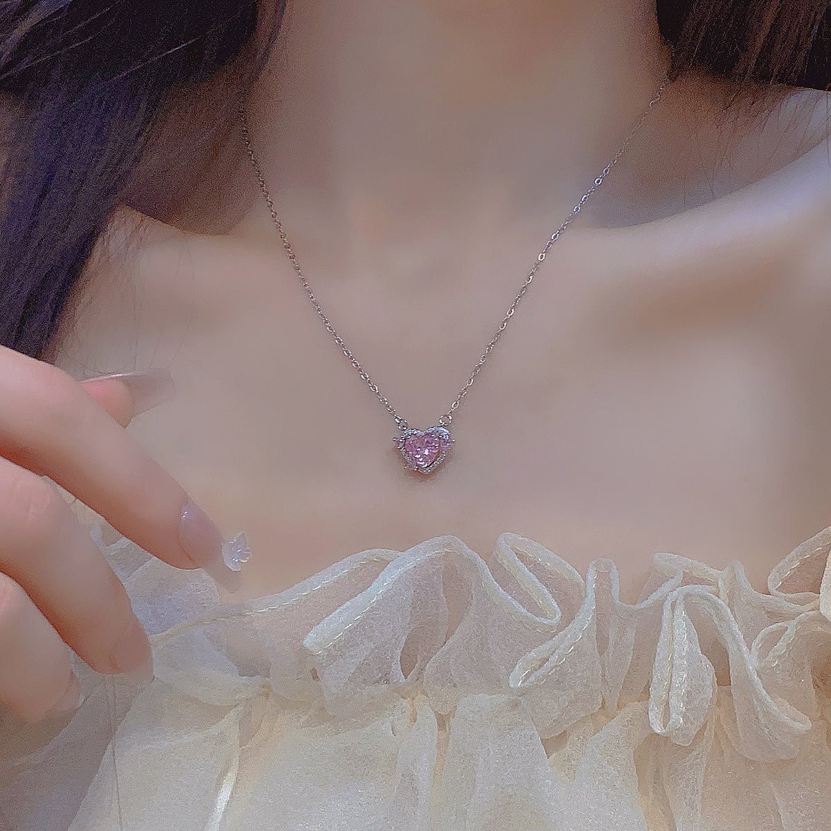 Pink Heart Necklace - Peggy - Gold Plated - Abbott Atelier