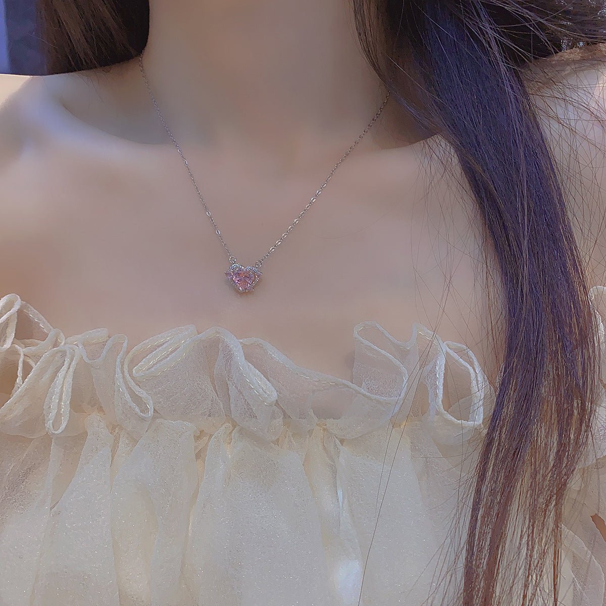 Pink Heart Necklace - Peggy - Gold Plated - Abbott Atelier