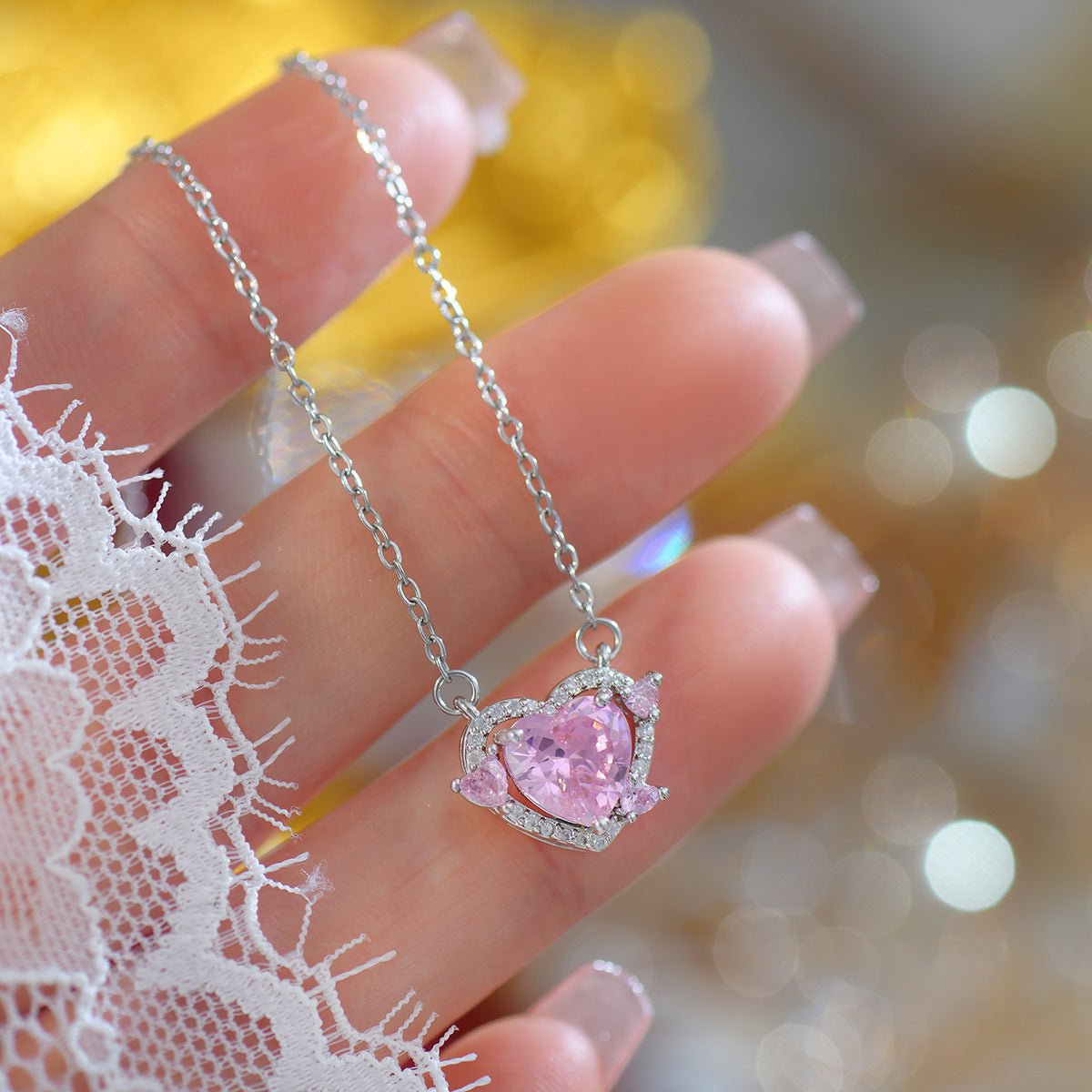 Pink Heart Necklace - Peggy - Gold Plated - Abbott Atelier