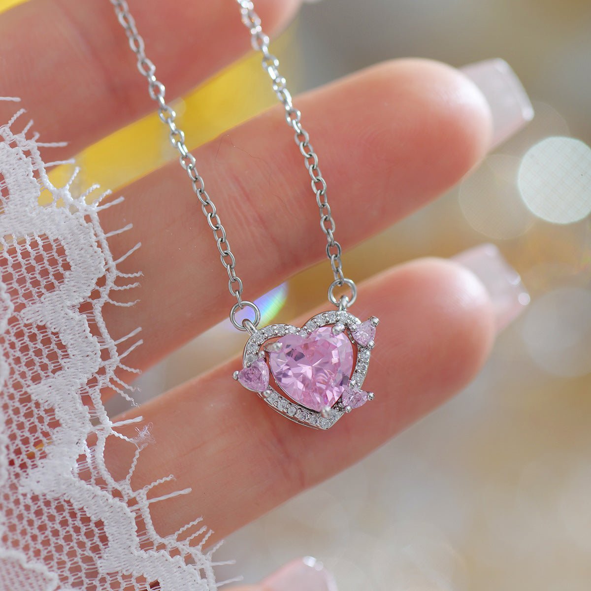 Pink Heart Necklace - Peggy - Gold Plated - Abbott Atelier