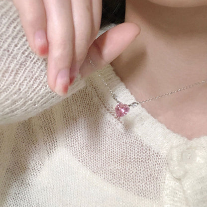 Pink Heart Necklace (Solid Silver) - Hypoallergenic - Abbott Atelier