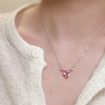Pink Heart Necklace (Solid Silver) - Hypoallergenic - Abbott Atelier