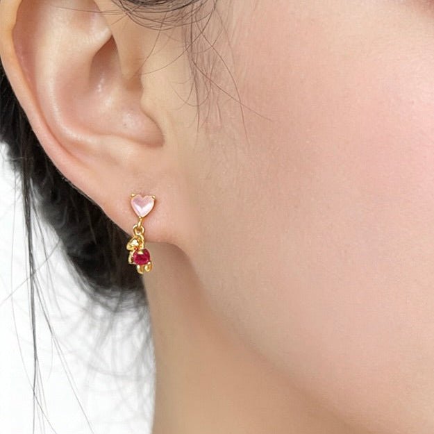 Pink Heart Teddy Earrings - Hypoallergenic - Abbott Atelier