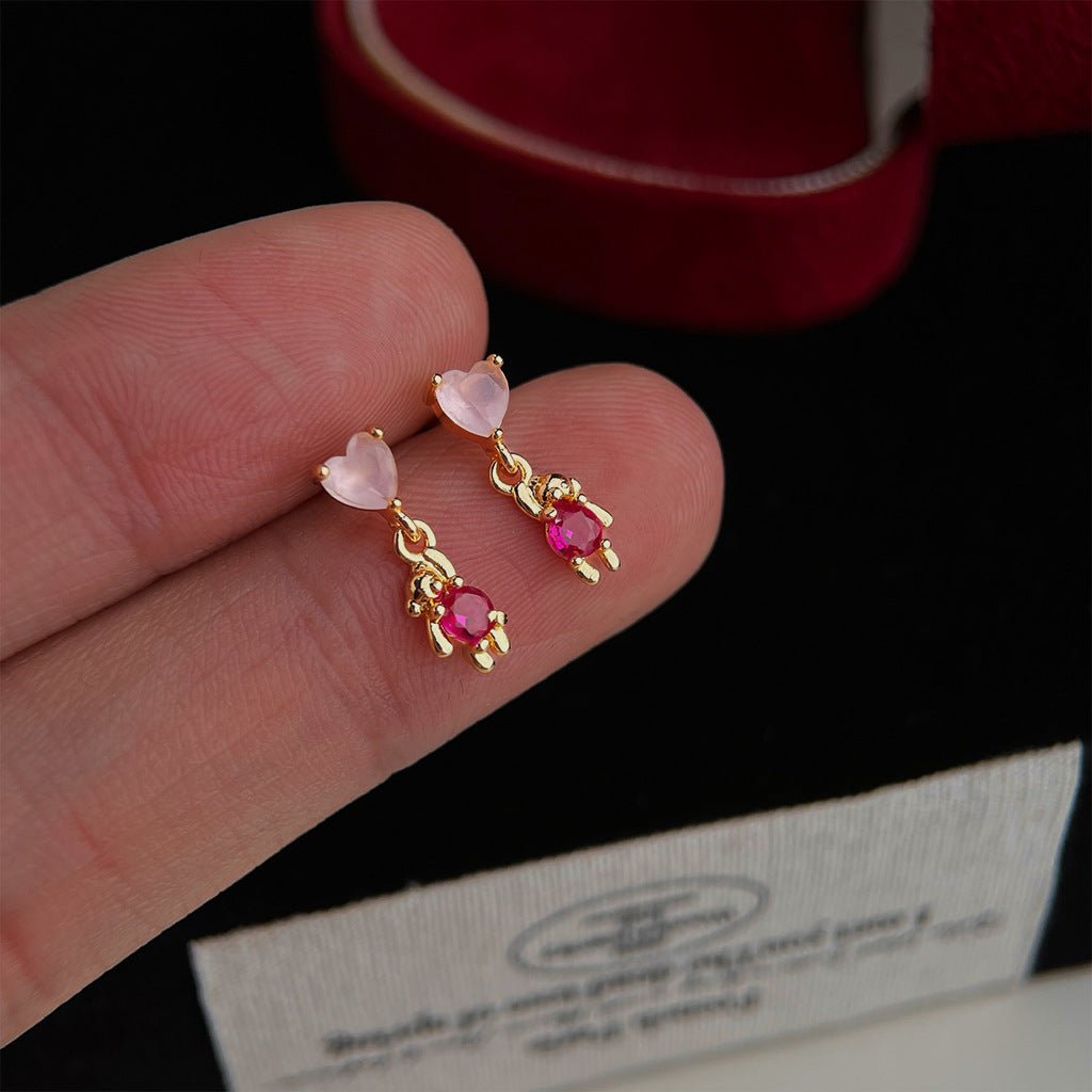 Pink Heart Teddy Earrings - Hypoallergenic - Abbott Atelier