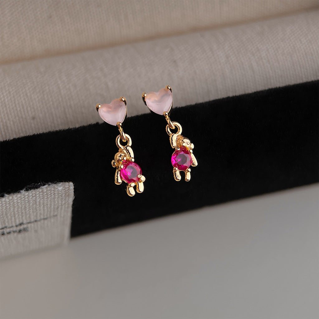 Pink Heart Teddy Earrings - Hypoallergenic - Abbott Atelier