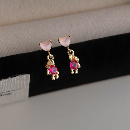 Pink Heart Teddy Earrings - Hypoallergenic - Abbott Atelier