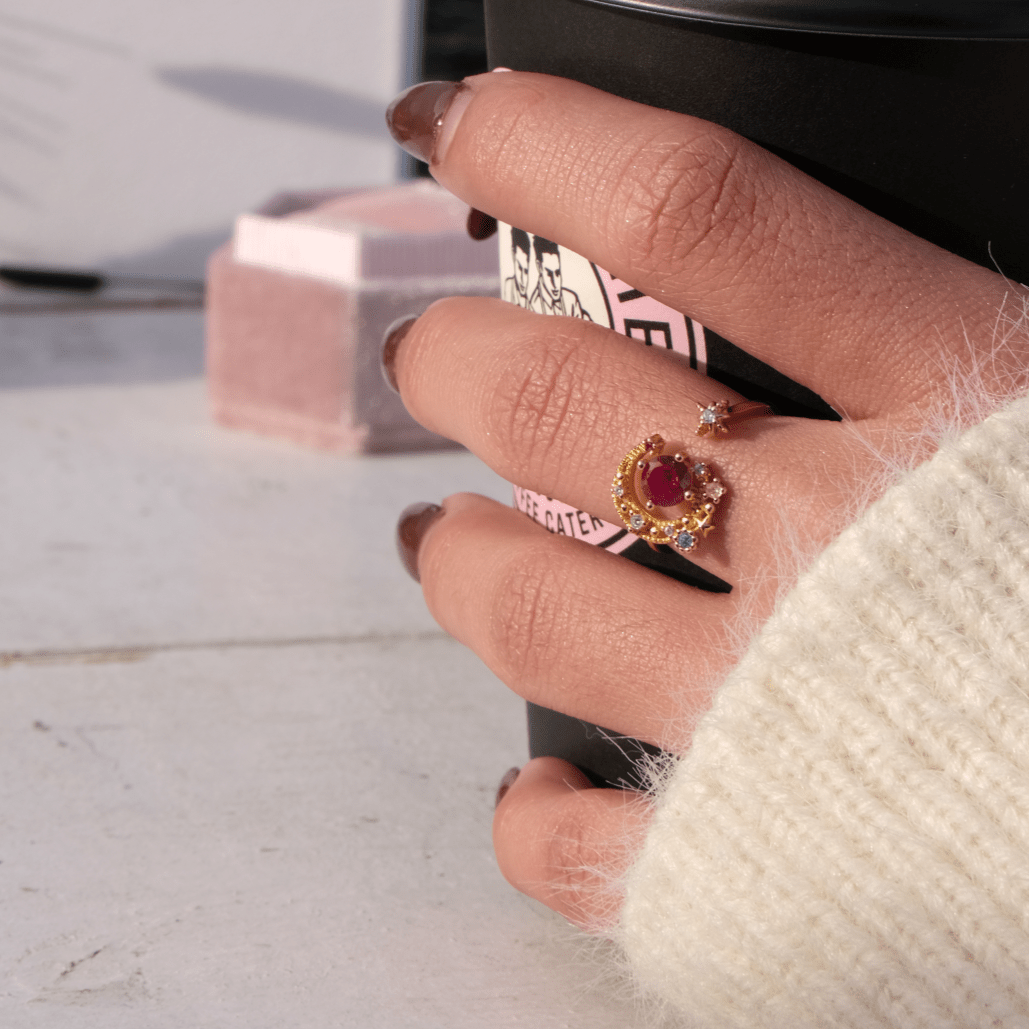 Pink Moon and Star Ring - Jodie - Gold - Plated - Abbott Atelier