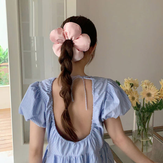 Pink Puffy Flower Scrunchie - For Hair - Abbott Atelier