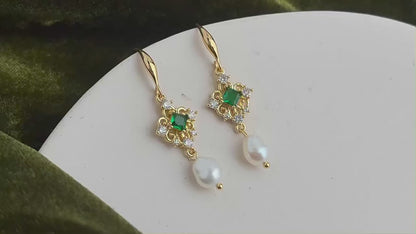 Daphne Emerald Pearl Earrings