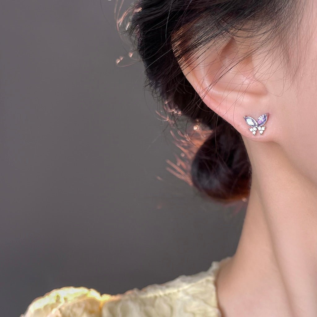 Purple Butterfly Stud Earrings - Hypoallergenic - Abbott Atelier