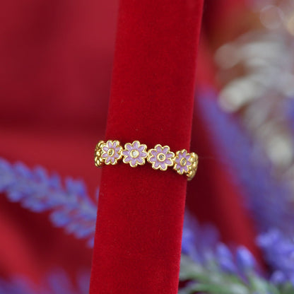 Purple Daisy Band Ring - Gold - Plated - Abbott Atelier