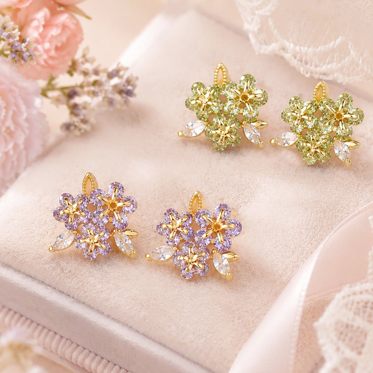 Purple Lilac Earrings - Gold Plated - Abbott Atelier