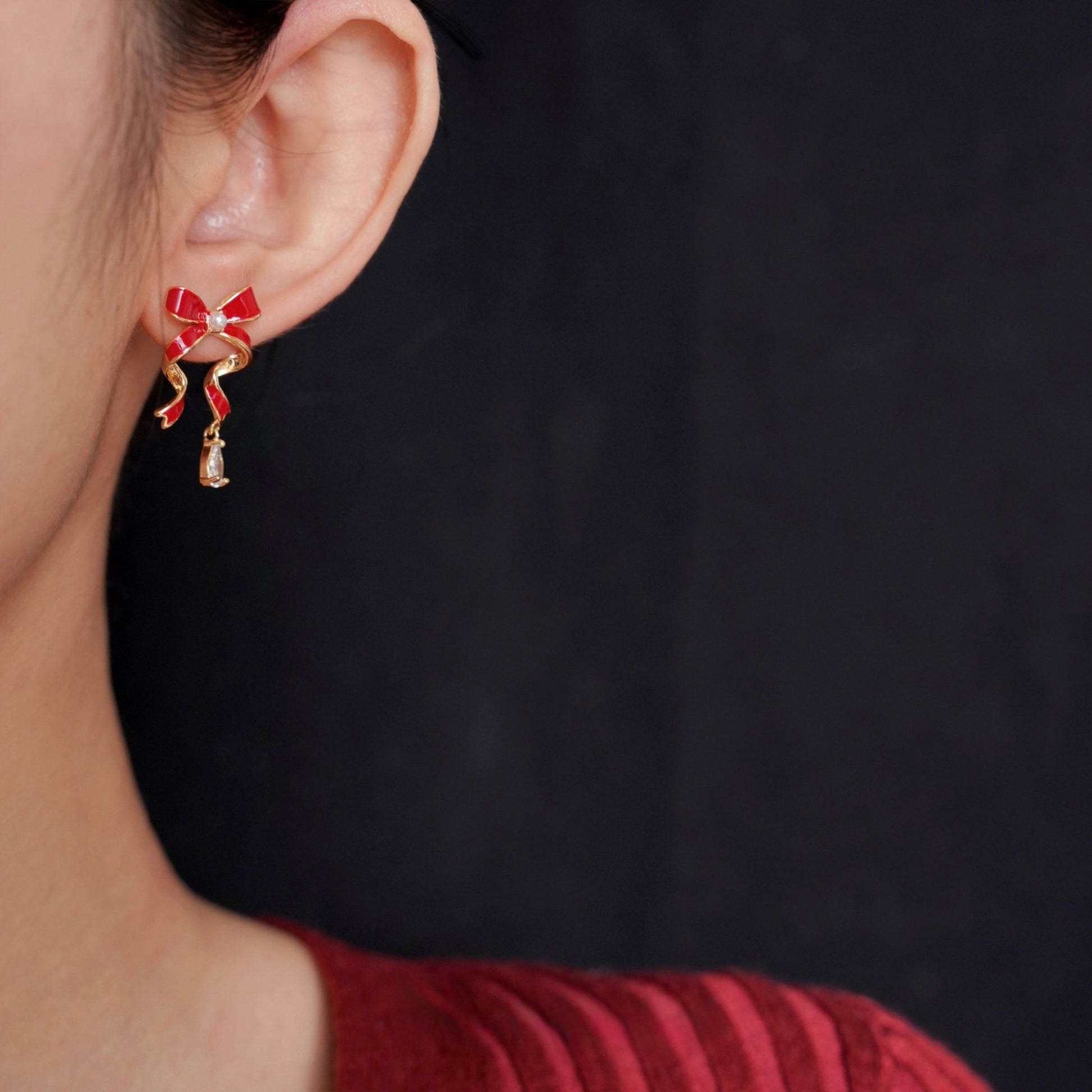 Red Bow Drop Earrings - Hypoallergenic - Abbott Atelier